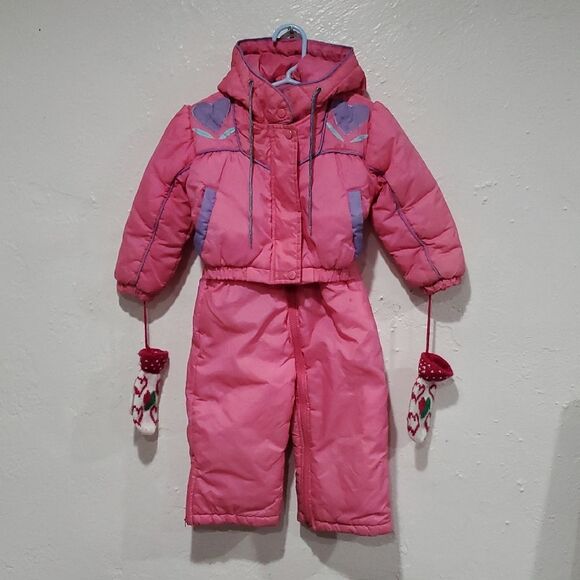 Pink Vintage Children's Snowsuit with Mittens